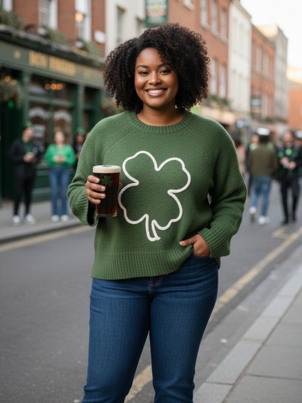 St. Patrick’s Day Cozy Green Shamrock Sweater – Thick Knit, Size 1X